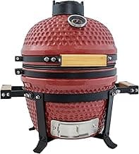Sunnydaze 13” Kamado Portable Charcoal Grill with Smoker - Outdoor Ceramic Small BBQ Grill with Stand and Cooking Grate - Red