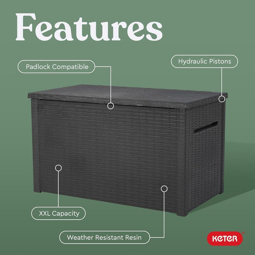 Keter Java XXL 230 Gallon Resin Large Outdoor Storage Box for Patio Storage Box, Outdoor Cushions, Garden Tools and Pool Floats, Dark Grey