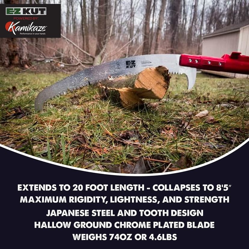 EZ Kut Professional Pole Saw 20’ Extendable - Manual Pole Saw for Tree Trimming. Branch Cutter with Double Hook for Branch Removal - Best Tree Pruner. Tree trimmer pole saw. Since 1988