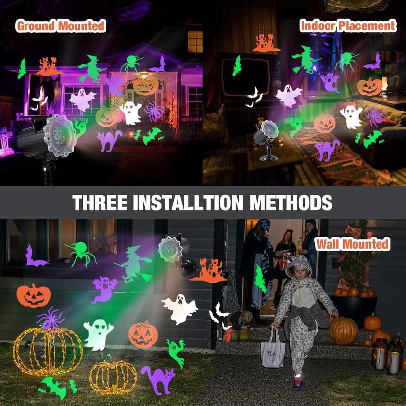 Treela Halloween Projector Lights Outdoor 12 Slides LED Ghost Pumpkin Lights Outside Decorations for Holiday Garden Decorations(Style A)