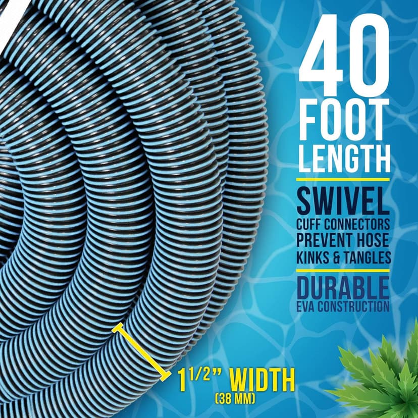 U.S. Pool Supply Pool Vacuum Hose - 1-1/2" x 40' Professional Heavy Duty Pool Hose for Inground, Spiral Wound with Kink-Free Swivel Cuff - Connect to Vacuum Heads, Skimmer, Cleaner, Filter Pump Inlet