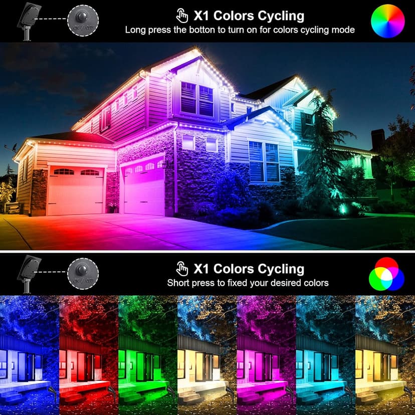 T-SUNUS Christmas Solar Landscape Spotlights Color Changing 2 Pack, Halloween Solar Spot Lights Outdoor Waterproof Garden Pond Light, Separately Installed for Outdoor/Indoor