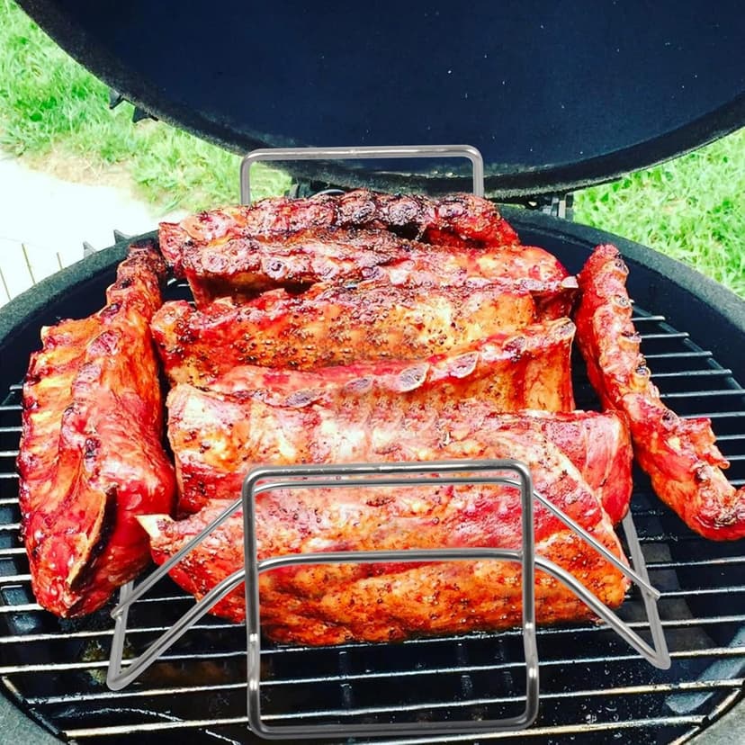 Burly grill Turkey Rack Turkey Roast Rack for Big Green Egg, BBQ Rib Rack for Smoking Turkey Smoker Roasting Rack Roaster Pan Stainless Steel for Large Big Green Egg for Kamado Joe Pit Boss