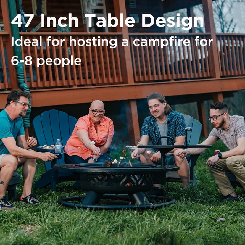 Red Mountain Valley 47" Outdoor Fire Pit with Adjustable Grill,2-in-1 Metal Outdoor Fireplaces, Large Patio Wood Burning Fire Pits for Outside, Ideal for Backyard, Patio, Party