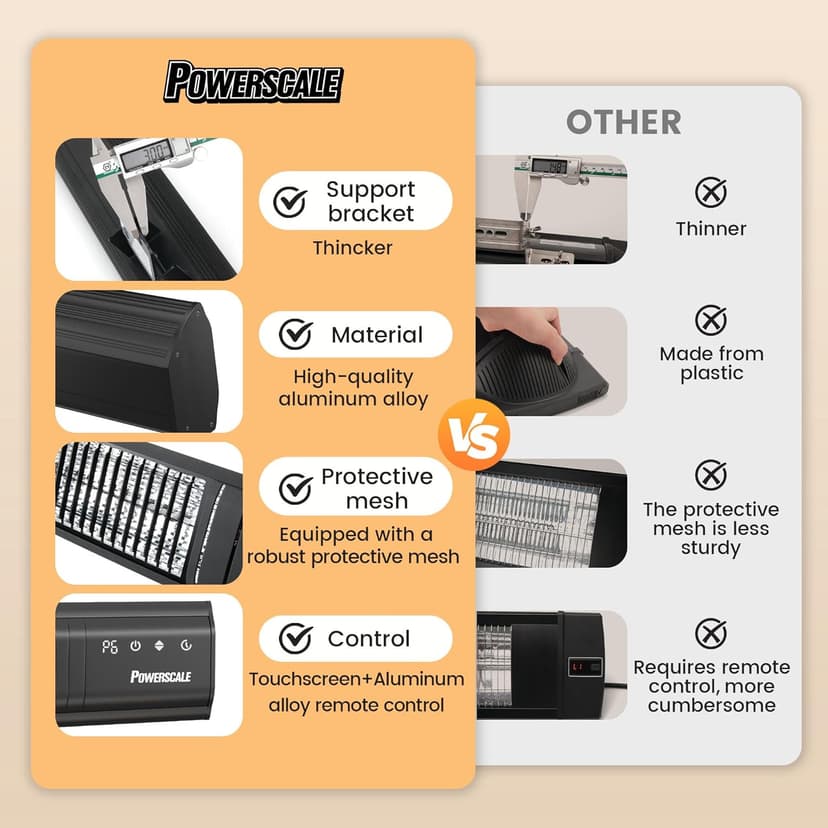 Infrared Heater 24H Timer Outdoor Heater, IP65, Memory Function Infrared Electric Patio Heater, 9 Levels Heating Touchscreen With Remote Electric heater, Restaurant Backyard, 1500W, Black
