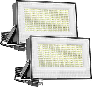 Onforu 300W Flood Lights Outdoor, 30000lm Bright LED Work Light with Plug, 6500K Daylight White LED Flood Lighting, IP66 Waterproof Security Yard Lights for Yard Garage Stadium 2 Pack