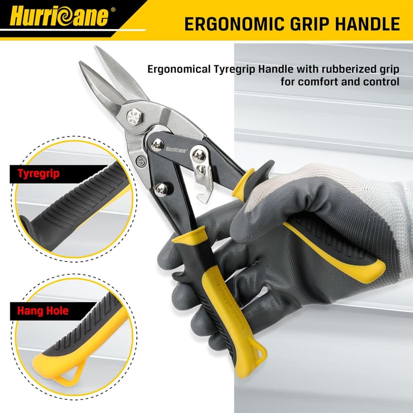 HURRICANE 10 Inch Aviation Tin Snips, Heavy Duty Metal Cutter Shears for Cutting Sheet Metal, Straight Cut, Chrome Vanadium Steel