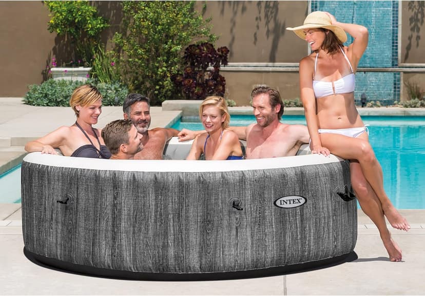 Intex PureSpa Plus 6 Person Portable Inflatable Round Hot Tub Spa with 170 Jets - Outdoor Blow-Up Hot Tub with Pump, Filter, Cover, and Dispenser Ball