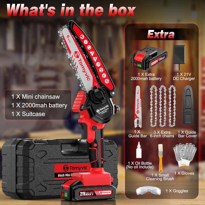 Electric Mini Chainsaw Battery Powered - 6 Inch Cordless Handheld Power Chain Saw With Charger For Trimming On Tree Branches, Wood Cutting, Pruning Limbs To Yard Clean-Up & Gift-Ready