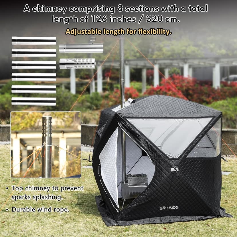 WillowyBe Portale Outdoor Sauna Set with Tent, Dry Sauna Wood Stove, Driftwood-infused Cooking for Friends