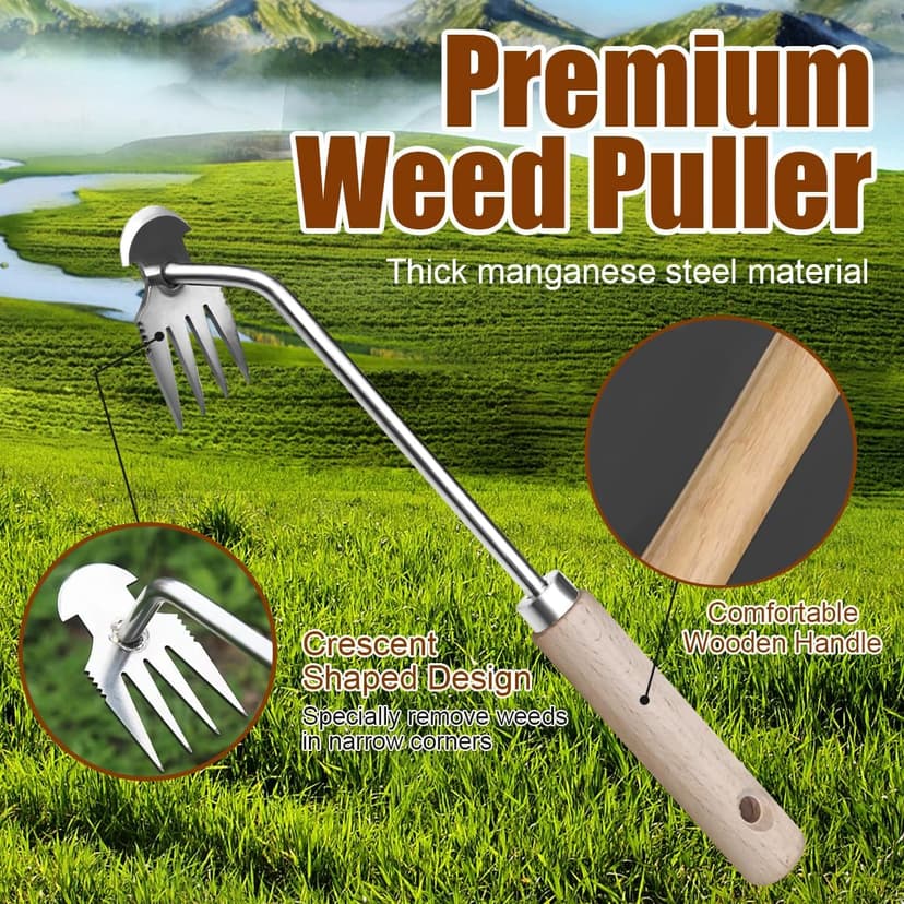 Weeder - Manual Weed Puller Tool, Uprooting Weeding Remover Tool, 4-Claw Steel Head Hand Garden Weeder Tool Easily Remove Weeds for Otted Plants, Gardens, Yards, Farms