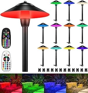 SUNVIE RGBW Low Voltage Landscape Lights 3W Color Changing Pathway Lights 12-24V Multi-Color Path Lights Waterproof for Yard Garden Walkway Holiday Landscape Lighting ETL Listed Cord, 12 Pack