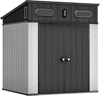 YITAHOME 6x6 FT Outdoor Storage Shed, All-Weather Resin Garden Shed with Windows, Vents and Lockable Double Doors for Garden Tools, Bikes, and Sundries, Waterproof, Gray
