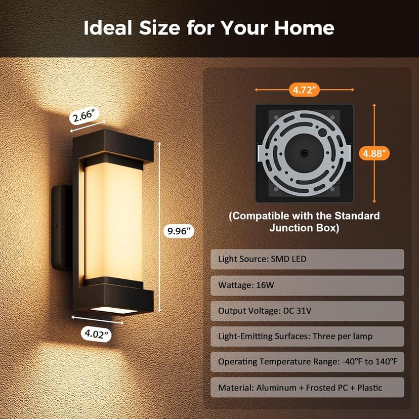 XMCOSY+ Outdoor Wall Lights, 2100LM Smart LED Porch Lights Outdoor, RGBCW Exterior Lighting Sconce, Wi-Fi Control, Compatible with Alexa, IP65 Waterproof, 2 Pack