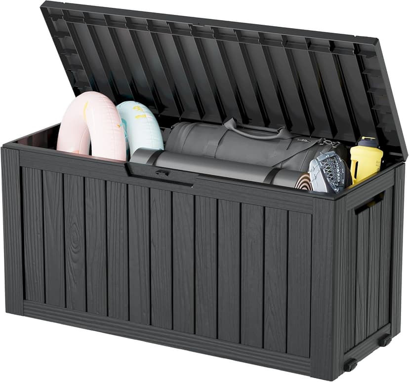 NUNU LAB 72 Gallon Outdoor Storage Box,Deck Box Resin Large Sturdy, Backyard Outside Storage Box Waterproof with Double Wall Panels,Package Delivery Box,Garden Box,Outdoor Hose Storage Bin,Tool Box