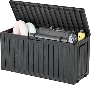 NUNU LAB 72 Gallon Outdoor Storage Box,Deck Box Resin Large Sturdy, Backyard Outside Storage Box Waterproof with Double Wall Panels,Package Delivery Box,Garden Box,Outdoor Hose Storage Bin,Tool Box