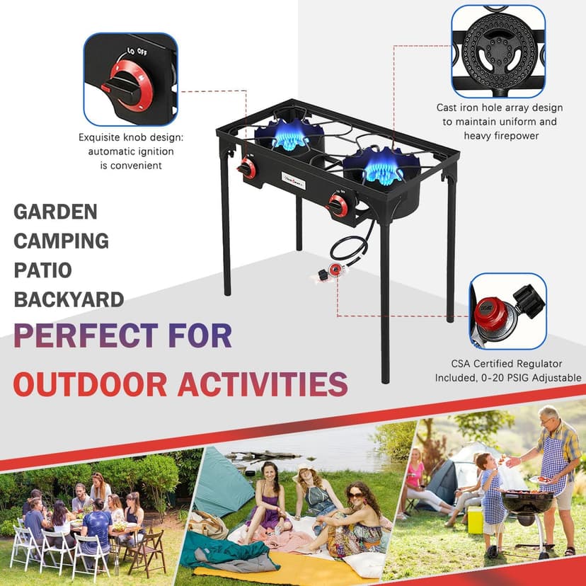 Vivicreate Propane Gas 20 PSIG high pressure regulator outdoor camping camp garden BBQ grill stove burner