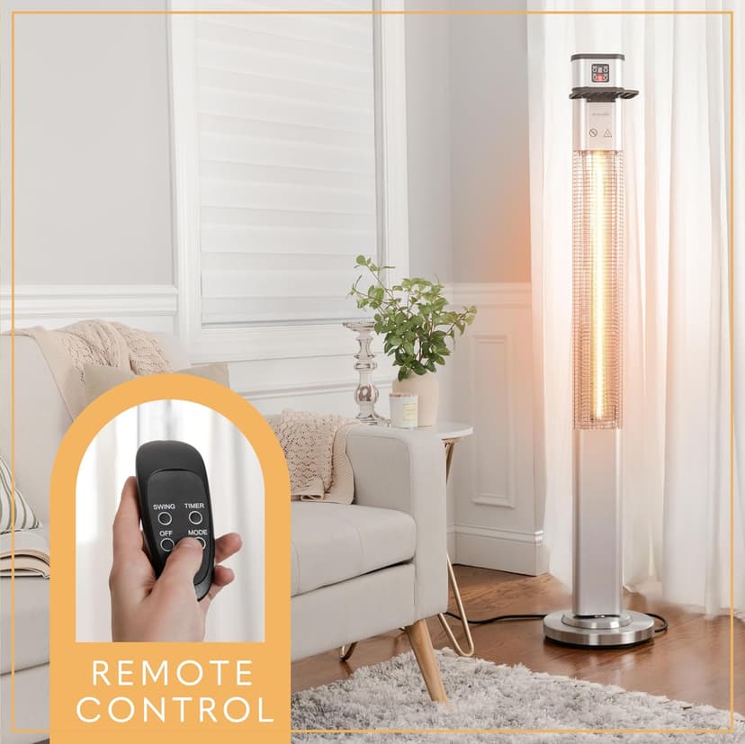 SereneLife Infrared Patio Heater, 1500W Electric Standing with Remote Control, IP44 Approved, Odorless, Three Power Settings, Indoor/Outdoor for Restaurant, Backyard, Garage, Decks