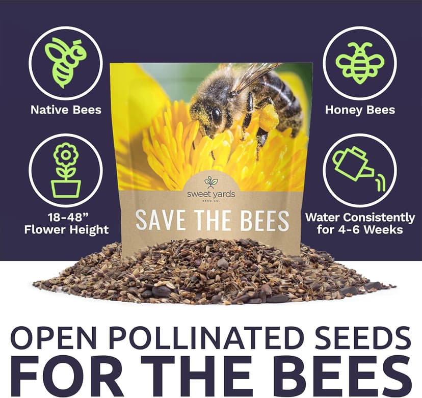 Bee Friendly Wildflower Seed Mix - Bulk 1 Ounce Packet - Over 7,500 Open Pollinated Seeds - Save The Bees!