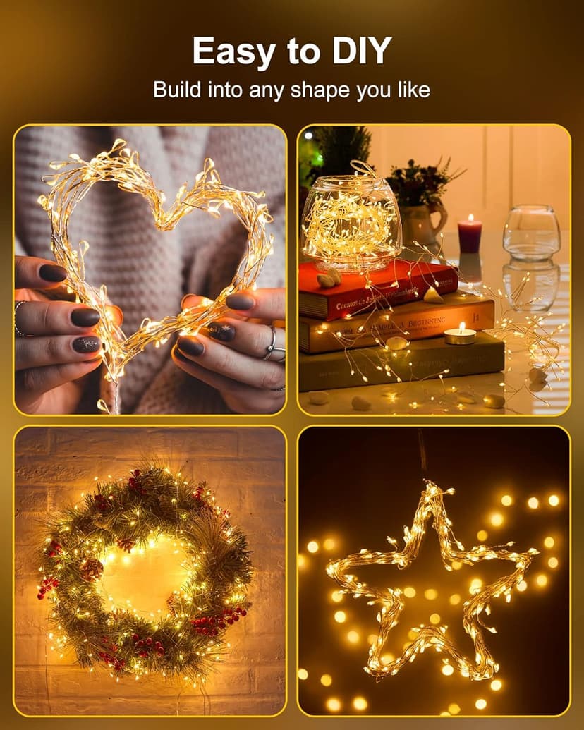 Fairy Lights Battery Operated, Fairy String Lights Waterproof Silver Wire 5 Feet 60 Led Firecracker Starry Light for DIY Wreath Home Wedding Party Bedroom Mason Jar Holiday Christmas, Warm White