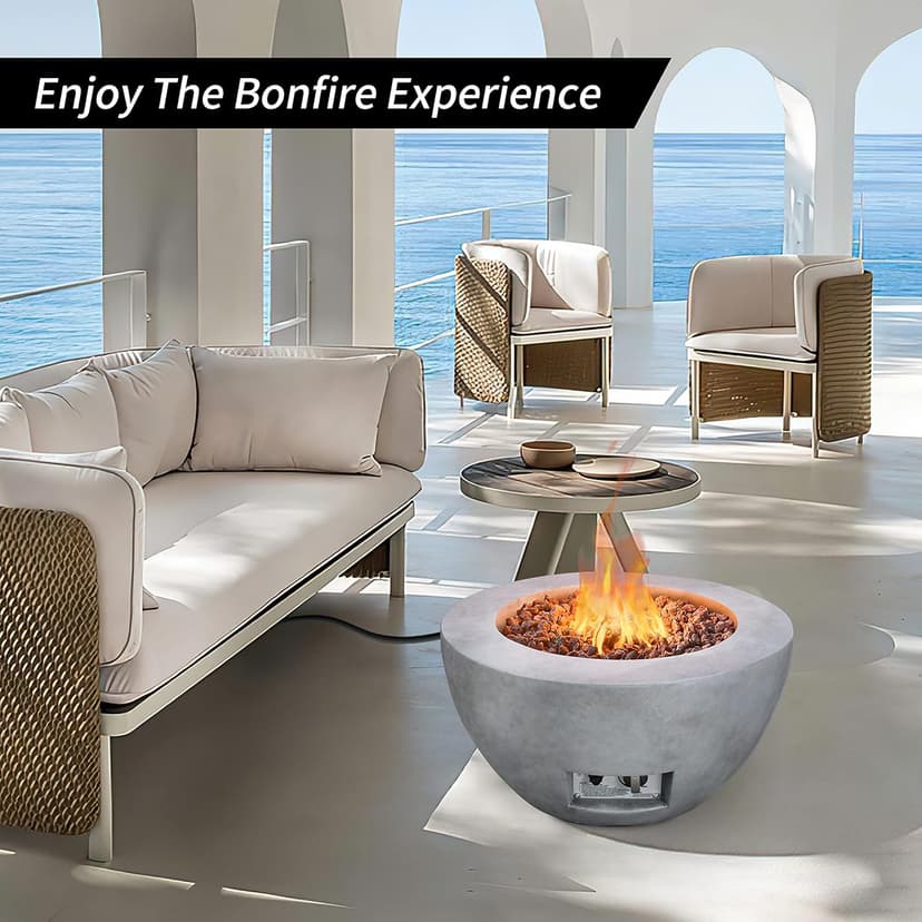 Kante 25 Inch Propane Fire Table, 50,000 BTU Large Concrete Fire Pit Table for Outdoor Garden Patio, Smokeless Gas Fire Pit with Waterproof Cover, Side Handles, Concrete (A-B01-80021)