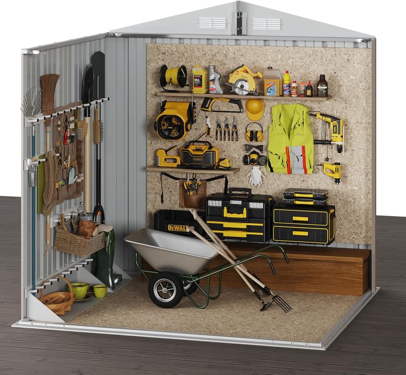 Aoxun 6.2x4 FT Shed Outdoor Storage Shed Metal Garden Shed with Lockable Doors & Slooping Roof Tool Shed Bike Shed for Backyard, Patio, Poolside (Brown)