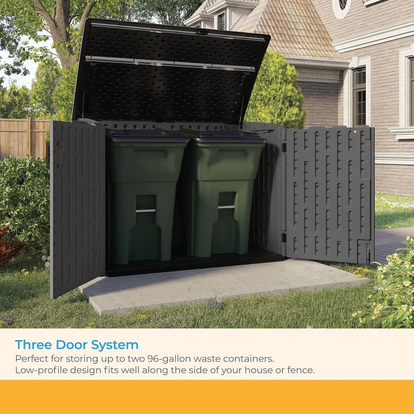 Suncast Stow-Away Horizontal Storage Shed for Yard Storage, All-Weather Outdoor Storage Shed with 2 Lockable Doors, 70.5" W x 44.25" D x 52" H, Peppercorn, Made in The USA