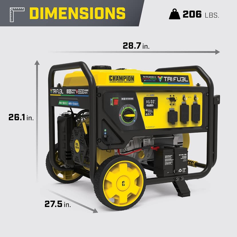 Champion Power Equipment 8125-Watt Electric Start Tri-Fuel Portable Generator with CO Shield
