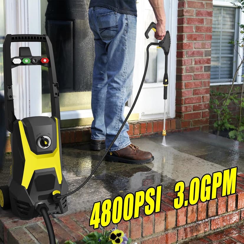 Electric Pressure Washer, 4800PSI Max 3.0 GPM Power Washer with 20FT Hose, 35FT Cord, 4 Nozzles Foam Cannon High Pressure Washer for Car Patio Garden (Black)