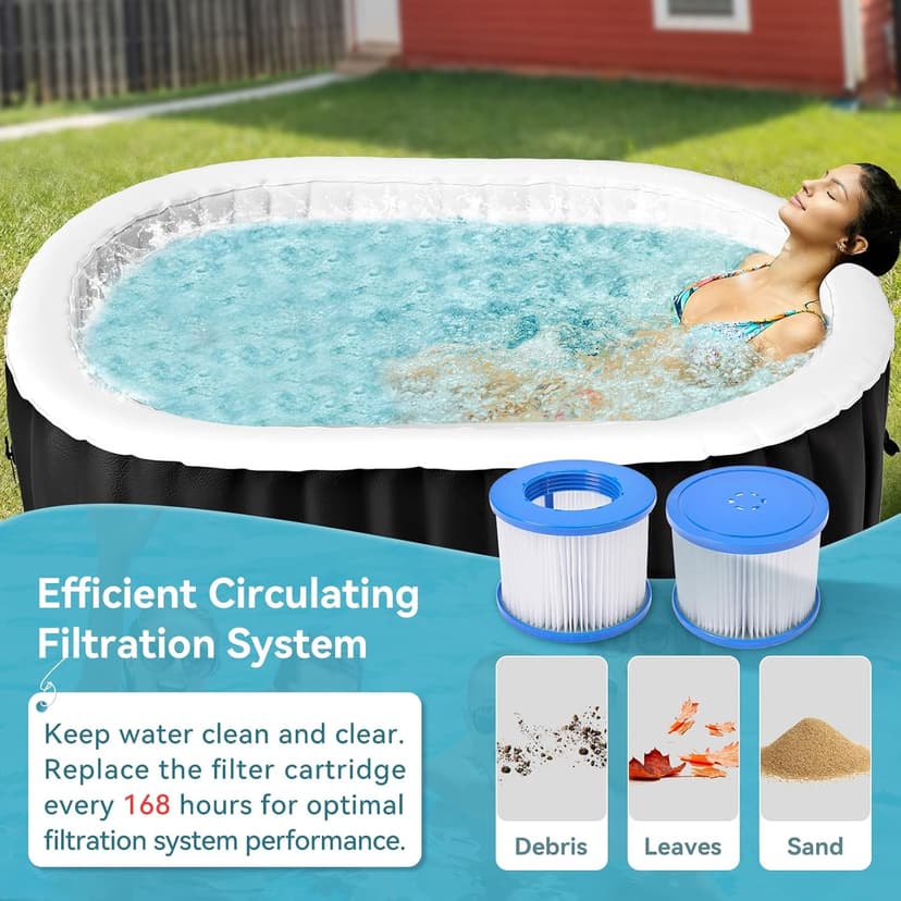 2 Person Inflatable Hot Tub, Oval Portable Hot Tub, Leak-Proof Blow up Hot Tub with 100 Air Jets, PVC Outdoor Spa with Insulated Cover & Heater Pump, 75” L X 47”W X 25”H