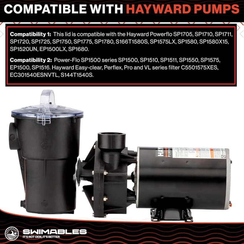 Swimables Pump Lid and Lid Oring Compatible with Hayward Powerflo SPX1500D2A | Pro Grade Pump Lid Made to Work with Hayward Pump Parts | Excellent Hayward Pump Lid Replacement | Oring Included