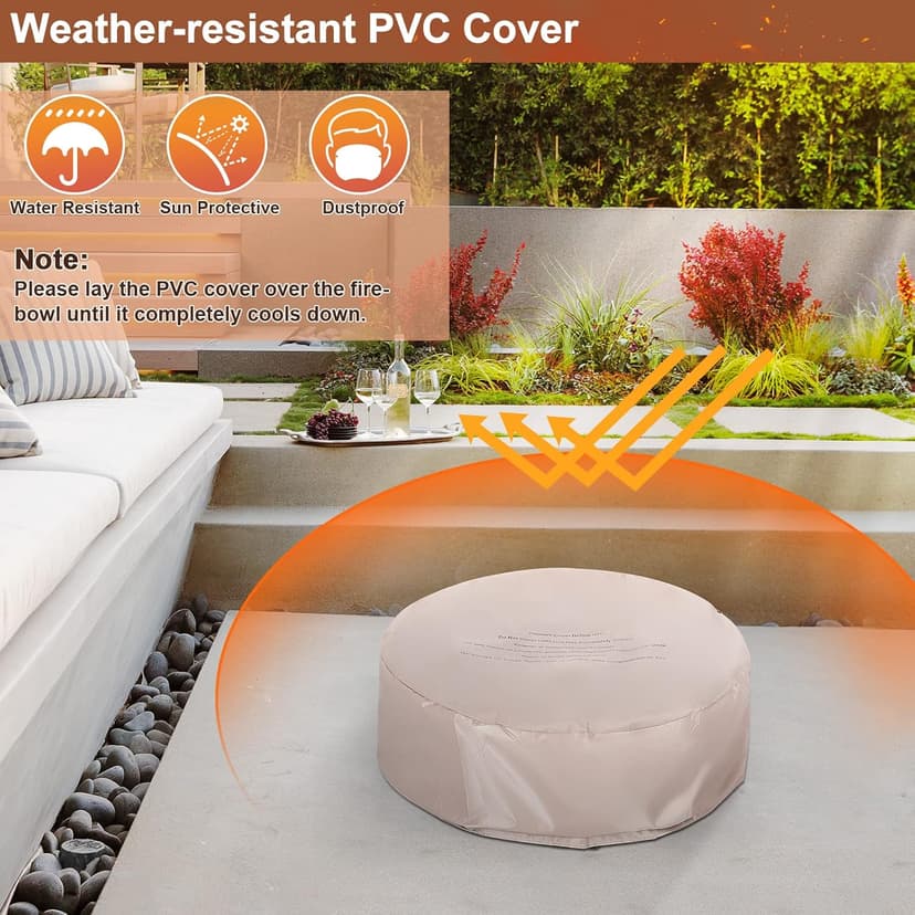 Tangkula 28 Inch Round Propane Gas Fire Pit, Patiojoy 40,000 BTU Stone Look Outdoor Propane Fire Pit with Lava Rocks & PVC Cover, Faux Stone Gas Fire Pit Table for Patio, Courtyard, Garden (Brown)