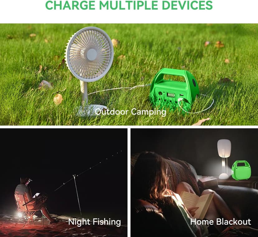 Portable Power Station with Solar Panels Included, Solar Generator with 3 LED Bulbs, USB Ports for Camping, Fishing, Emergency, Home Blackout