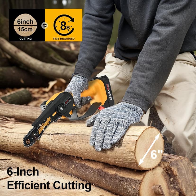 Mini Chainsaw 6-Inch with 2 Battery Mini Electric Chain Saws Cordless Handheld Portable Small Chainsaw for Wood Cutting