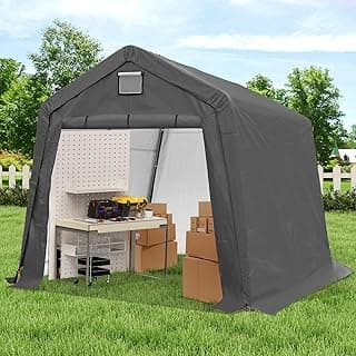 COVERONICS 10' x 10' Outdoor Storage Shed - Heavy Duty Portable Shelter Carport with Ventilation Windows and Roll-up Doors, Storage Shelter Tent for Motorcycle, Bike, Lawnmower and Garden Tools, Grey