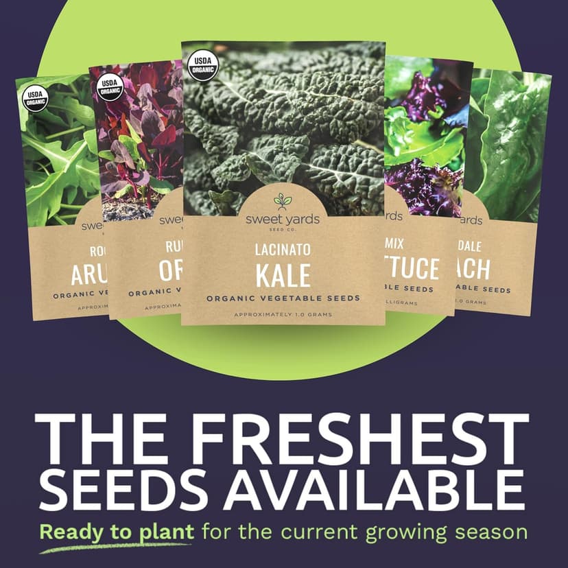 Organic Healthy Greens Seeds Variety Pack - 12 Individual Packs - 2025 Season - Arugula, Kale, Swiss Chard, Spinach, Mustard & More! for Indoor & Outdoor Planting (Non-GMO, Certified Organic)