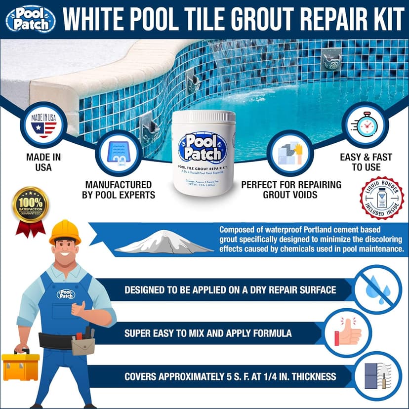 Pool Patch White Pool Tile Grout Repair Kit, 1.5-Pound, White