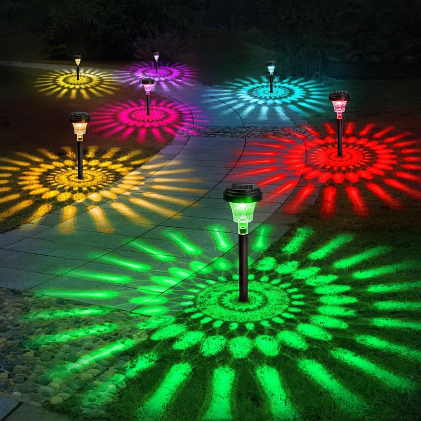 Solar Pathway Lights 8 Pack, Outdoor Solar Yard Lights, RGB Color Changing+Warm White, IP67 Waterproof for Garden Path Backyard Christmas Lawn Landscape Decorative
