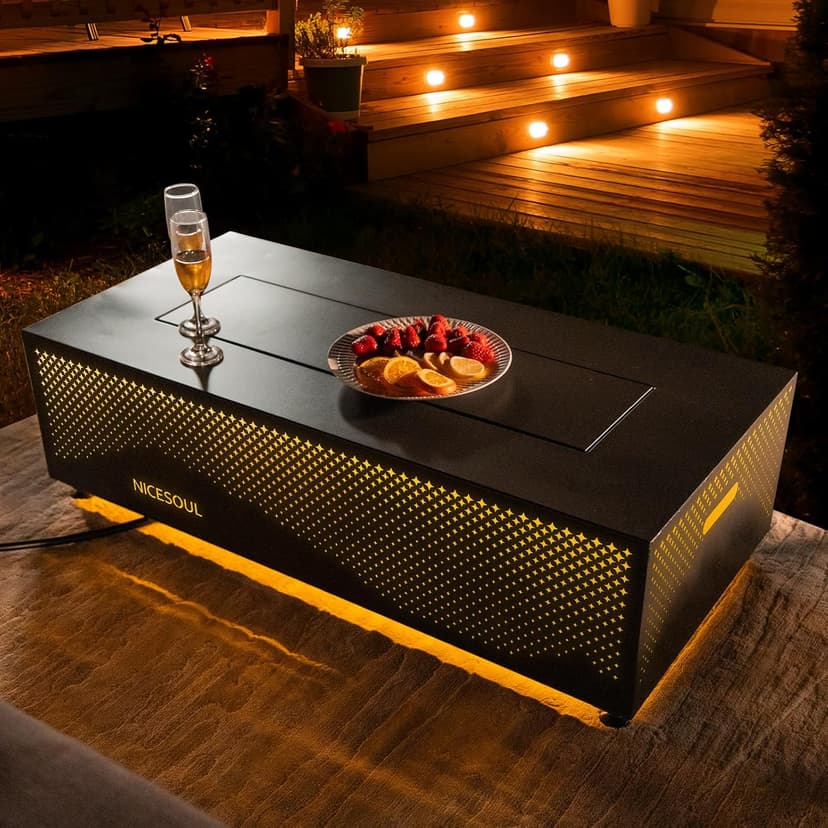 NICESOUL 42'' Propane/Natural Gas Fire Pit Table, Rectangle Firepits with Tank Table, 50000 BTU Modern Outdoor Fireplace with LED Lights for Outside Patio Backyard Deck Porch, CSA Certified, Dark Gray