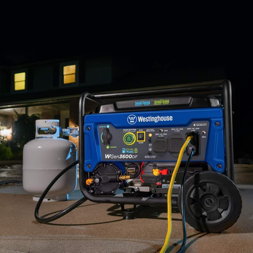 Westinghouse 4650 Peak Watt Dual Fuel Portable Generator, Remote Electric Start with Auto Choke, RV Ready 30A Outlet, Gas & Propane Powered