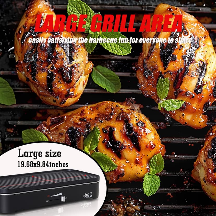 Upgrade Version - Artestia 1800W Electric Outdoor Grill with Lid Indoor Smokeless BBQ Grills with Temperature Control Portable Removable Stand Grill for Cooking, BBQ Party, Family