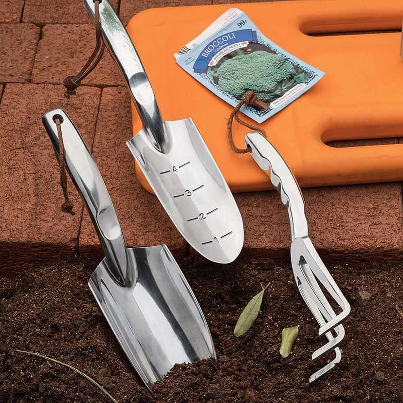 Kings County Tools Trowel, Shovel and Garden Fork Set | Polished Cast-Aluminum | Soil Cultivation Kit | Great for All Ground Conditions | Smooth Handle with Thumb Recess