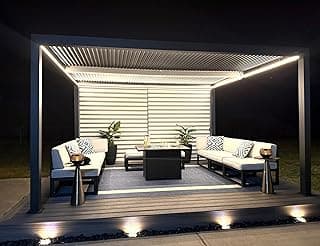 PURPLE LEAF LED Louvered Pergola 94AS 12'x 16' Full Aluminum Frame and Adjustable Roof Integrated Strip Lights for Outdoor Deck Garden Patio Gray Hardtop Gazebo Pergola