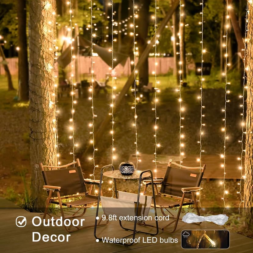 JMEXSUSS 300 LED Remote Control Christmas Curtain Lights, Plug in Fairy Curtain Lights Outdoor, Window Wall Hanging Curtain String Lights for Bedroom Backdrop Wedding Party Indoor Decor, Warm White