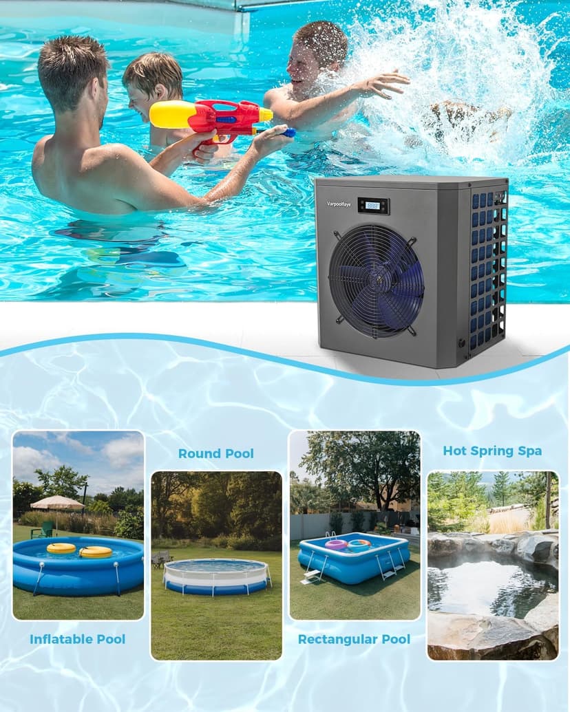 16000 BTU Swimming Pool Heat Pump 5000 Gallon Electric Pool Heater for Above Ground Pool 5KW Heating or Cooling WiFi Control Timer Pool Heater 120V 60Hz