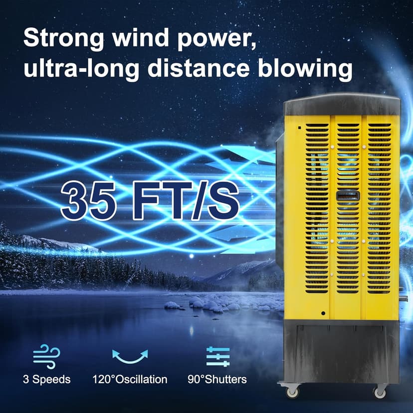 Swamp Cooler, 6500 CFM Evaporative Air Cooler, 19 Gal Water Tank Outdoor Air Conditioner, 3 Speed,5 Ice Boxes,Suitable for Indoor & Outdoor Garage,Patio,courtyard,factory workshop,50inch