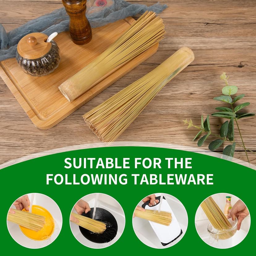 2 Packs,Bamboo Wok Brush, Refined Kitchen Cleaning Brush, Traditional Natural Bamboo Pot Brush, One Piece Structure,Powerfully Scrub Pots and Jars of Stains (Small, Flat Mouth)