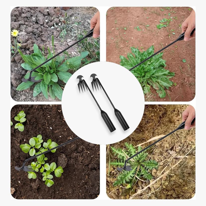 Weeding Artifact Uprooting Weeding Tool, 2025 New 4 Teeths Dual Purpose Manual Weeders Tool with Long Handle, Durable Manganese Steel Weeding Claw Uprooting Tool for Lawn and Garden (Black, 2 Pack)