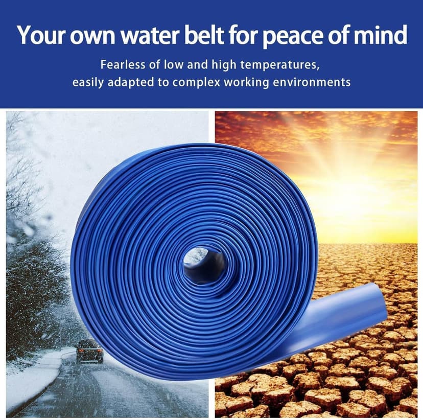PVC Drain HOSE 2"*100ft, Pool Backwash Hose, Heavy Duty Reinforced Blue PVC Lay Flat Water, For Swimming Drain Pools and Clean Filters, with 2 Clamp