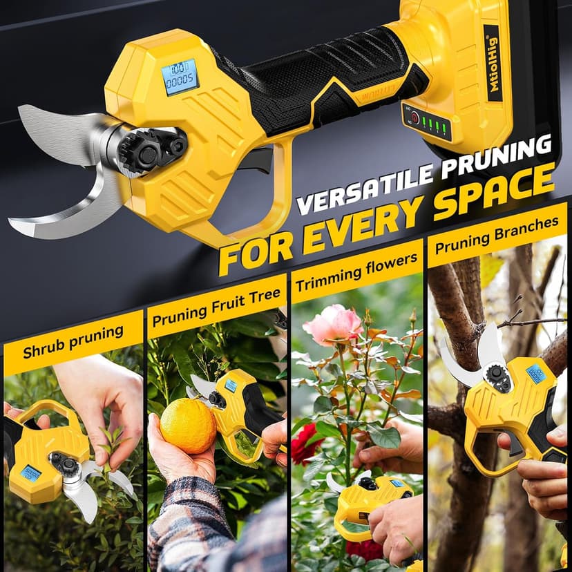 Cordless Electric Pruning Shears: 1.5-2 Inch Portable Pruning Shears for DeWalt 20V Battery (No Battery) - Garden Pruners Tool with LCD Display & SK7 Blades for Tree, Branch, and Grass Trimming